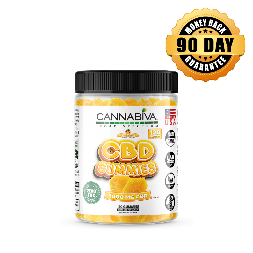 THC-Free CBD 3000 mg Broad Spectrum Gummies with a 90-day money-back guarantee