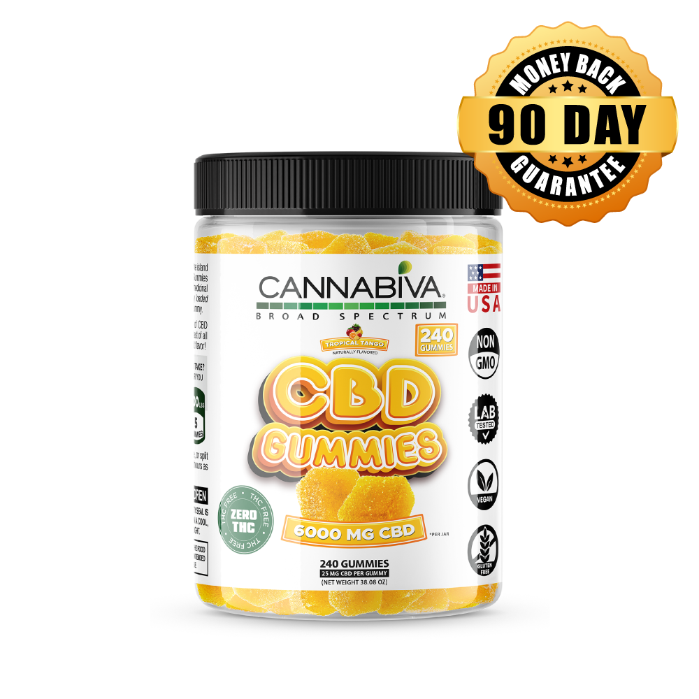 THC-Free CBD 6000 mg Broad Spectrum Gummies with a 90-day money-back guarantee