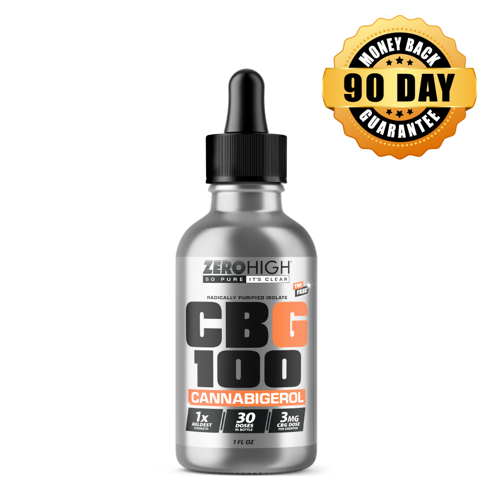 THC-Free Zero High CBG 100 mg Cannabigerol Isolate Oil Tincture featuring a 90-day money-back guarantee