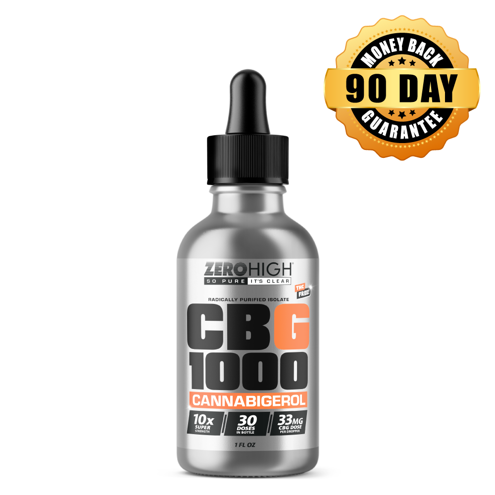 THC-Free 1000 mg CBG Isolate Oil Tincture featuring a 90-day money-back guarantee