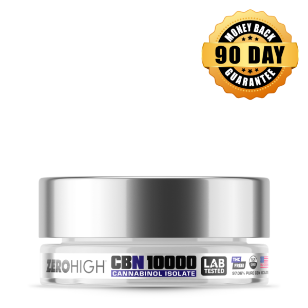 Zero High CBN 10000 mg Cannabinol Isolate Powder featuring a 90-day money-back guarantee