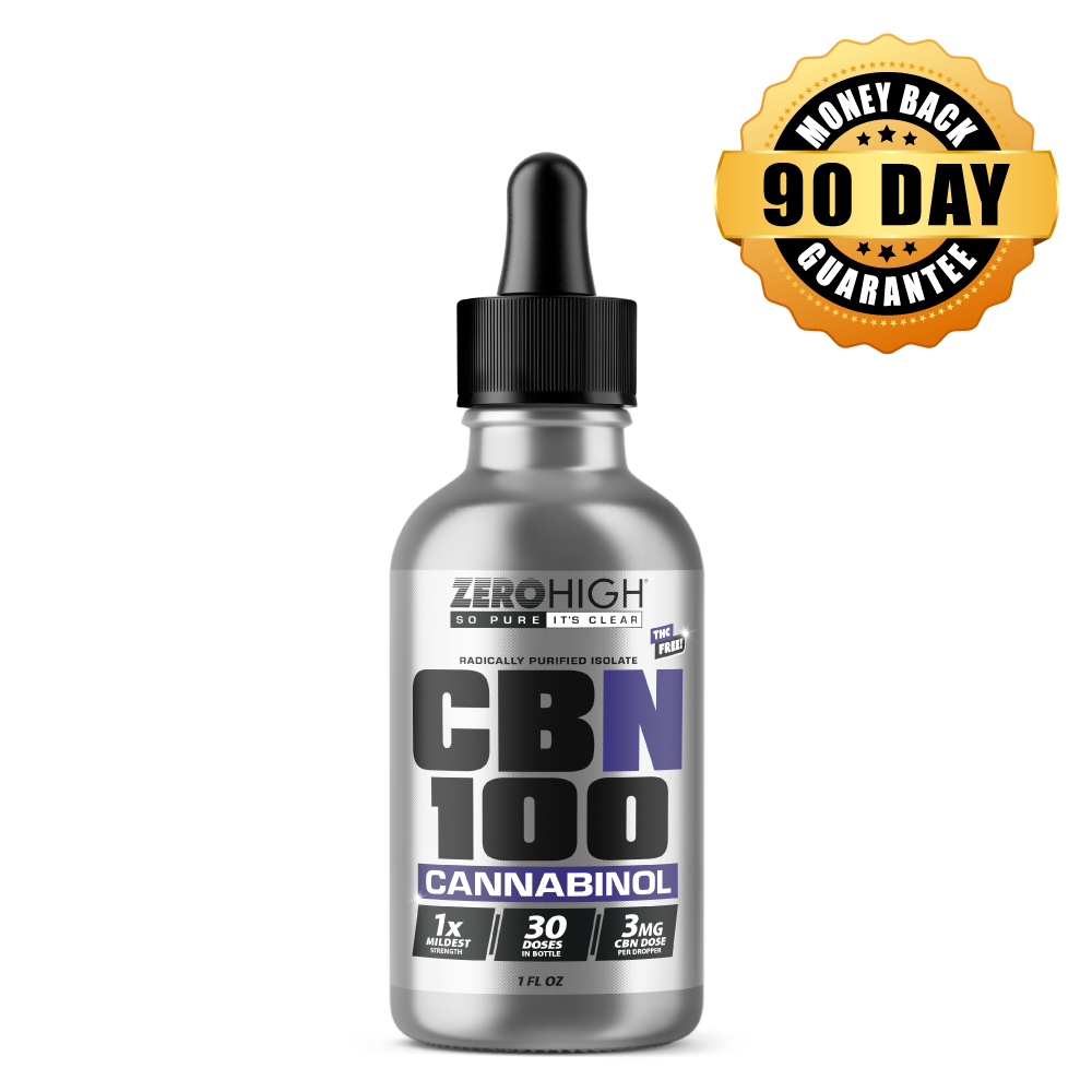 THC-Free Zero High CBN 100 mg Cannabinol Isolate Oil Tincture featuring a 90-day money-back guarantee