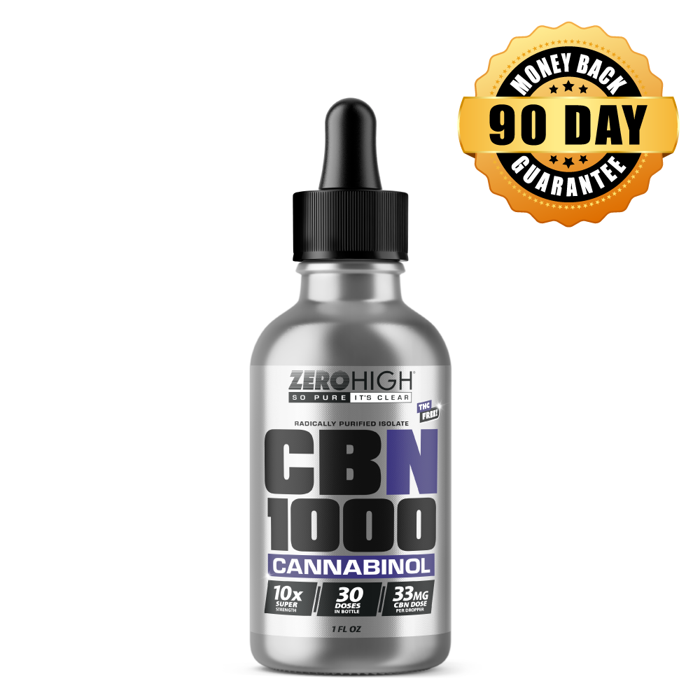 THC-Free Zero High CBN 1000 mg Cannabinol Isolate Oil Tincture featuring a 90-day money-back guarantee