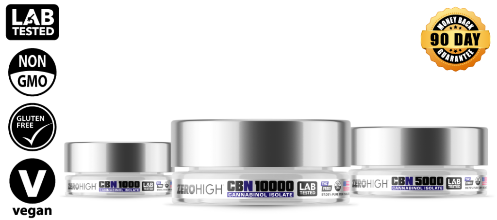 THC-Free Zero High CBN Isolate Powder Product Family featuring a 90-day money-back guarantee