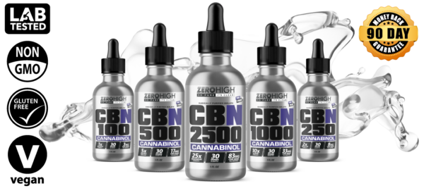 THC-Free Zero High CBN Oil Isolate Tincture Product Family featuring a 90-day money-back guarantee